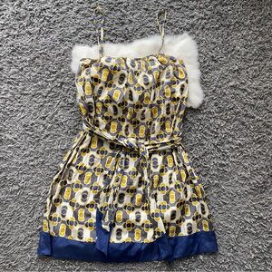 Ted Baker Retro Gold and Blue Atomic Print Mini Dress